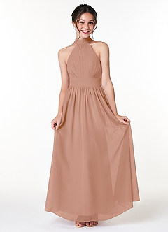 Azazie Iman Junior Champagne Rose A-Line Pleated Chiffon Dress image1