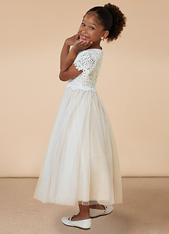 Azazie Petal Final Sale Diamond White Champagne A-Line Lace Tulle Dress image3