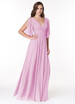 Azazie Temeka Bridesmaid Dresses Candy Pink A-Line Ruched Chiffon Dress image8