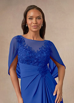 Azazie Hera Mother of the Bride Dresses Royal Blue A-Line Lace Capelet Chiffon Dress image5
