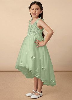 Azazie Ceres Flower Girl Dresses Dusty Sage Ball-Gown Lace Tulle Dress image2