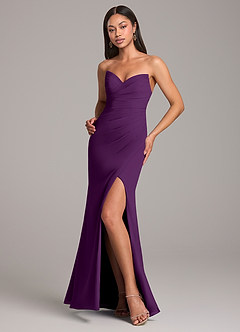 Azazie Yola Bridesmaid Dresses Grape Sheath Pleated Chiffon Convertible Dress image4