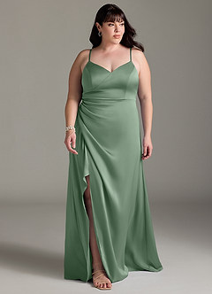 Azazie Marchella Bridesmaid Dresses Matcha A-Line Corset Stretch Satin Dress image7