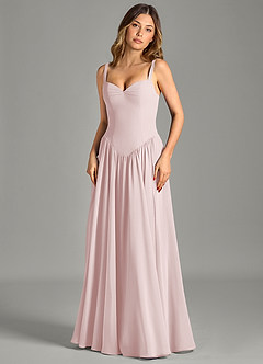 Azazie Evadina Robes de demoiselle d'honneur Robe Trapèze en Mousseline de soie Corset Rose Pâle image4