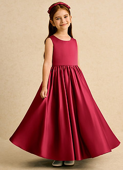 Azazie Nellia Flower Girl Dresses Scarlet A-Line Bow Matte Satin Dress image4
