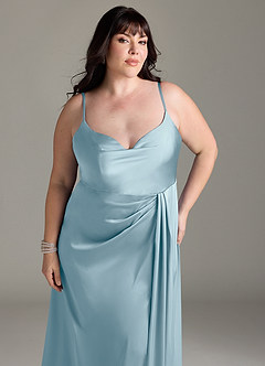 Azazie Brielle Bridesmaid Dresses Moody Blue A-Line Cowl Spaghetti Straps Stretch Satin Dress image11