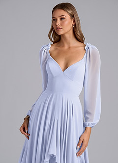 Azazie Karan Bridesmaid Dresses Lavender A-Line Long Sleeve Chiffon Dress image6