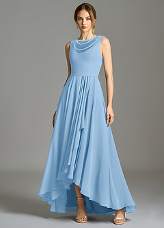 Azazie Wonderland Vestidos de damas de honor Vestido de Azul Pálido de Gasa de Corte en A con Plisado image1