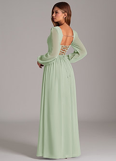 Azazie Hattie Bridesmaid Dresses Dusty Sage A-Line Corset Chiffon Dress image2
