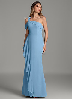 Azazie Ashlynn Abiti da Damigella Abito Sirena in Chiffon Spalle Scoperte Blu Acciaio image1