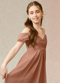 Azazie Kaitlynn Junior Bronzer A-Line Off the Shoulder Chiffon Dress image6