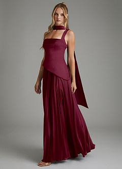 Azazie Stephanie Robes de demoiselle d'honneur Robe Trapèze en Satin extensible Corset Mûre image8