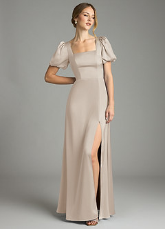Azazie Fyona Bridesmaid Dresses Frost A-Line Pleated Stretch Satin Dress image3