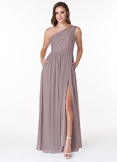 Azazie Demi Brautjungfernkleider A-Linie One-Shoulder Chiffon Kleid Dämmerung image1