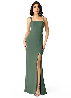Azazie Gianetta Vestidos de madrinha de casamento Vestido Eucalipto de Crepe Esticado de sereia com Fenda Lateral image1