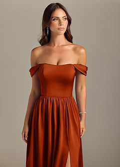 Azazie Calianna Bridesmaid Dresses Paprika A-Line Off the Shoulder Stretch Satin Convertible Dress image4
