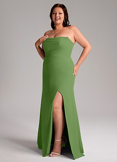 Azazie Leonis Vestidos de damas de honor Vestido de Albahaca de Gasa de Corte Recto Convertible con Sin tirantes image13