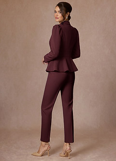 front Amara Cabernet Traje pantalón peplum de tejido refinado y sastre