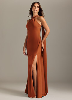 Azazie Kinsley Bridesmaid Dresses Cinnamon Mermaid Side Slit Stretch Satin Dress image3