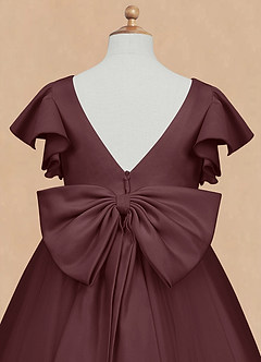 Azazie Kaeya Flower Girl Dresses Sangria A-Line Bow Tulle Dress image8