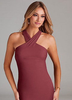 Azazie Doretta Jurken voor bruidsmeisjes Jurk van Chiffon met Zeemeermin Geplooid Merlot image5