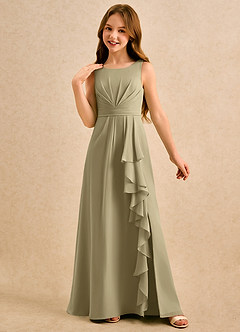Azazie Chibi Girls Formal Flower Girl Dresses Moss Green A-Line Pleated Chiffon Dress image4