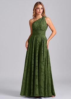 Azazie Charlize Robes de demoiselle d'honneur Robe Trapèze en Blumen-Burnout Une épaule Olive image5