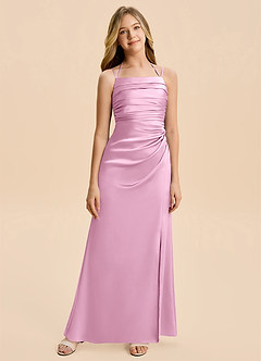 Azazie Nova Junior Candy Pink Sheath Pleated Stretch Satin Dress image6