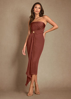 Azazie Dinanta Abiti per la Madre della Sposa Abito Colonna in Chiffon Plissettato Auburn image1