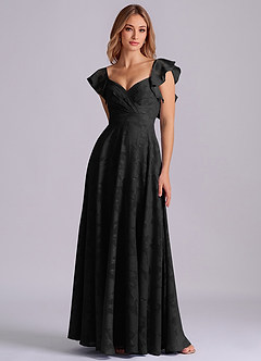 Azazie Leilani Brudtärnklänningar Klä av A-Linje i Blommig Utbrändhet Älskling Halsringning Svart image3