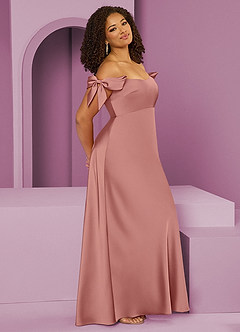 Barbie ♥ Azazie Bridesmaid Dresses Rosette Sheath Off the Shoulder Stretch Satin Convertible Dress image11