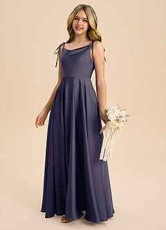 Azazie Popsy Junior Stormy A-Line Bow Stretch Satin Dress image7