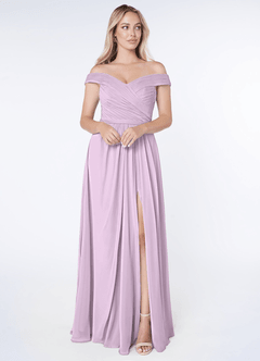 Azazie Audrianna Bridesmaid Dresses Frosted Lilac A-Line Off-The-Shoulder Gathered Chiffon Convertible Dress image1