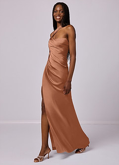 Barbie ♥ Azazie Bridesmaid Dresses Bronzer Mermaid One Shoulder Stretch Satin Dress image4
