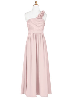 Azazie Flower Junior Blushing Pink A-Line Pleated Chiffon Dress image7