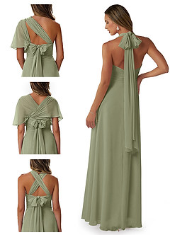 Azazie Fifi Vestidos de damas de honor Vestido de Pistacho de Gasa de Corte en A Convertible con Sin tirantes image8