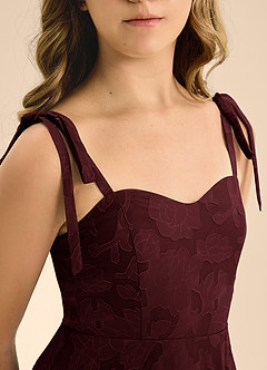 Azazie Rosey Junior Cabernet A-Line Sweetheart Neckline Floral Burnout Dress image8