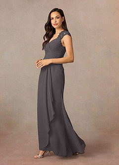 Azazie Birdie Abiti per la Madre della Sposa Abito A-Line in Chiffon con Scollo Queen Anne e Paillettes Grigio Acciaio image3
