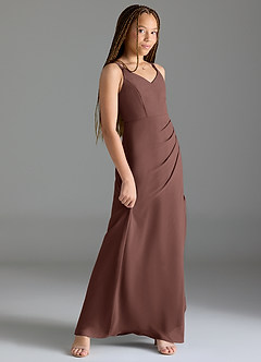 Azazie Leo Junior Abito Sirena in Chiffon Plissettato Espresso image3