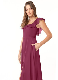 Azazie Jinny Bridesmaid Dresses Mulberry A-Line Square Neckline Ruched Chiffon Dress image5
