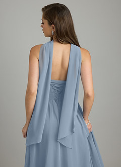 Azazie Tammy Vestidos de prueba en casa Vestido Azul Polvoriento de Gasa de Línea A con Corsé image11
