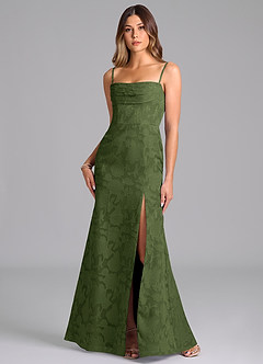 Azazie Saige Bridesmaid Dresses Olive A-Line Off the Shoulder Floral Burnout Convertible Dress image3