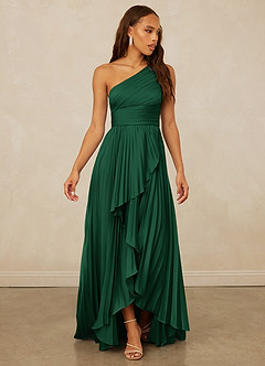 Christian Siriano Bridal for Azazie 1008 Bridesmaid Dresses Dark Green A-Line One Shoulder Stretch Satin Dress image3