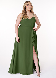 Azazie Naeem Vestidos de madrinha de casamento Vestir Oliva de Chiffon de Linha A com Ruched image9