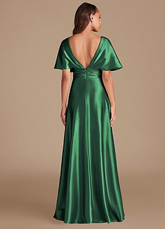 Azazie Pamela Vestidos de damas de honor Vestido de Verde Oscuro de Satén Metálico de Corte en A con Plisado image2