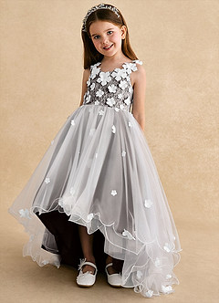 Azazie Celia Flower Girl Dresses Ganache A-Line Lace Tulle Dress image6