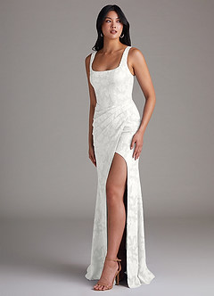 Azazie Mero Bridesmaid Dresses White Sheath Pleated Floral Burnout Dress image8