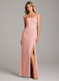 Azazie Chantel Bridesmaid Dresses Rosette Sheath Strapless Chiffon Convertible Dress image1