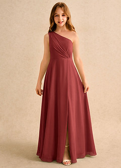 Azazie Puddles Girls Formal Jurken voor bloemenmeisjes A-lijn Jurk van Chiffon One-shoulder Terracotta image6