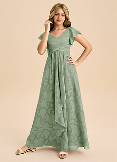 Azazie Omari Junior Dusty Sage A-Line Pleated Floral Burnout Dress image5